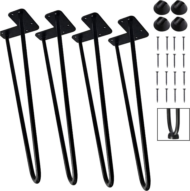 HIRVALL HIRVALL 8 inch Powder Coated Hairpin Legs for Centre Table Metal Legs for Coffee Table Legs for Any Types Furniture Black 10MM Thick Set of Four Legs x 4 18 inch 46 cm - Image 1