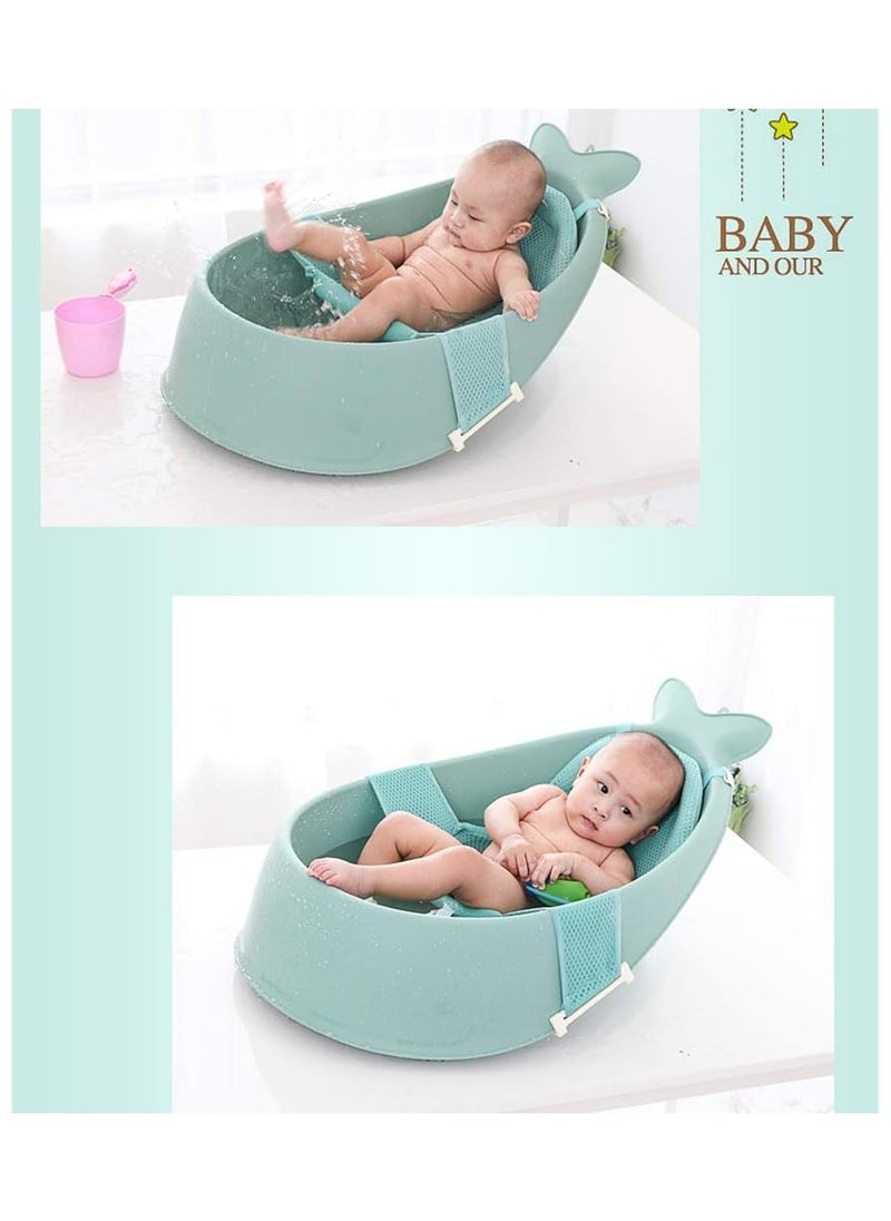 Baby Bath Tub with Adjustable Mesh Support Net - Non-Slip Bathing Basin for 0-6 Years