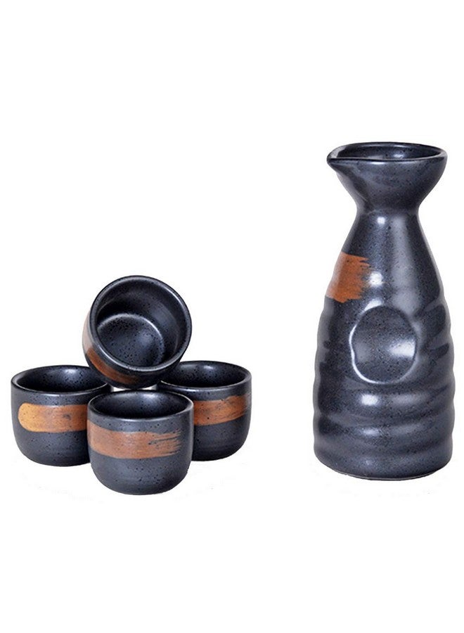 Happy Sales, Perfect 5 pc Japanese Design Ceramic Sake set (GoldBrush) - Image 1