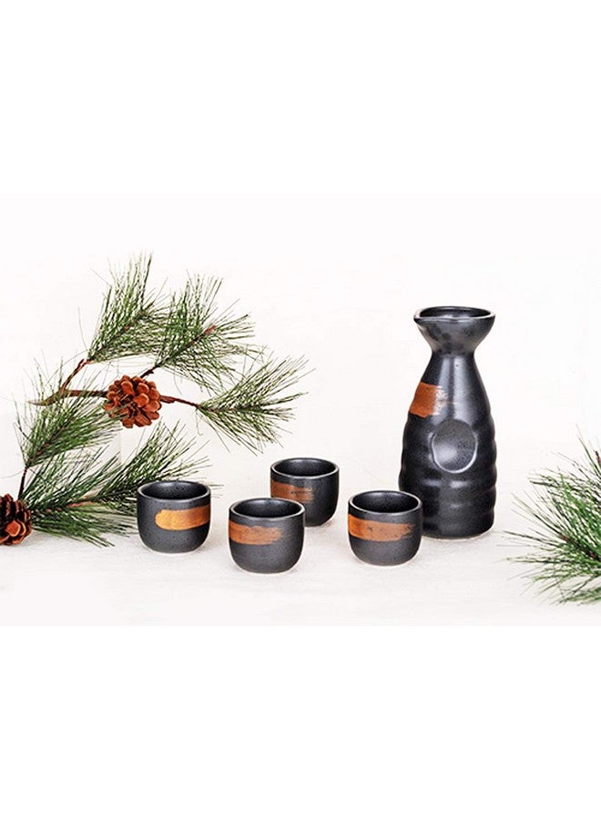 Happy Sales, Perfect 5 pc Japanese Design Ceramic Sake set (GoldBrush) - Image 2