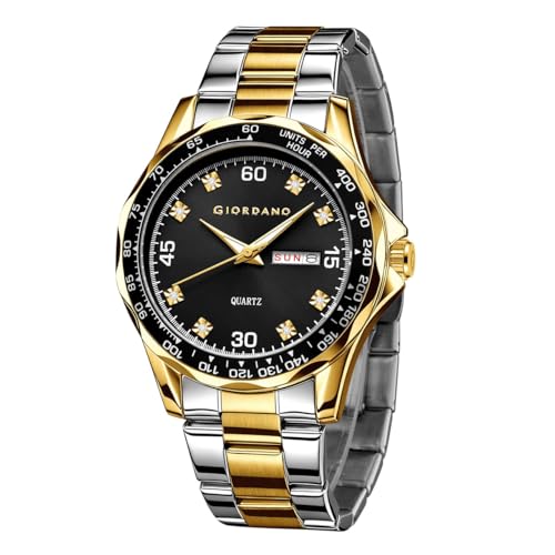 Giordano Two-Tone Analog Watch for Men - Crystal Hour Markers, Textured Bezel Design, Day & Date Display, Stainless Steel Strap, Quartz Movement - GZ-50177-11 - Image 1