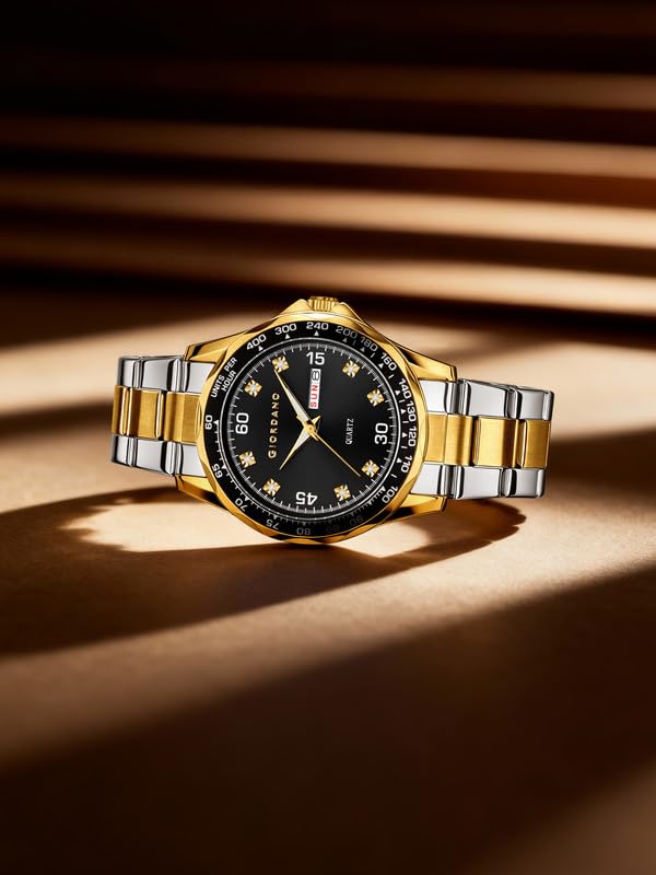 Giordano Two-Tone Analog Watch for Men - Crystal Hour Markers, Textured Bezel Design, Day & Date Display, Stainless Steel Strap, Quartz Movement - GZ-50177-11 - Image 3