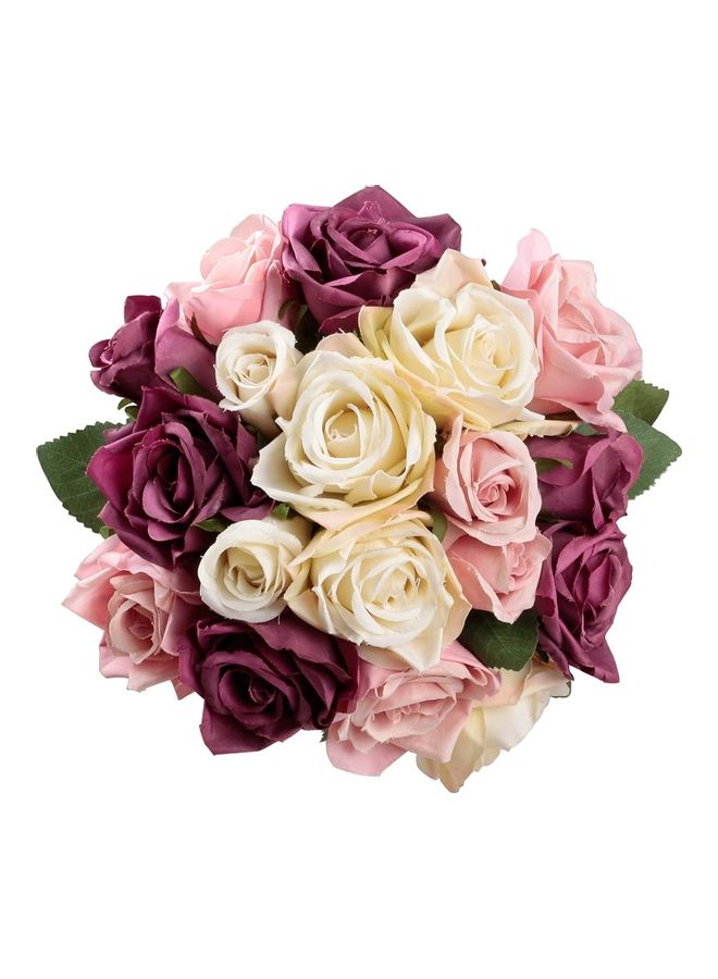 NIBEMINENT 18-Head Artificial Roses Flower Fake 2 Bouquets Multicolour - Image 1