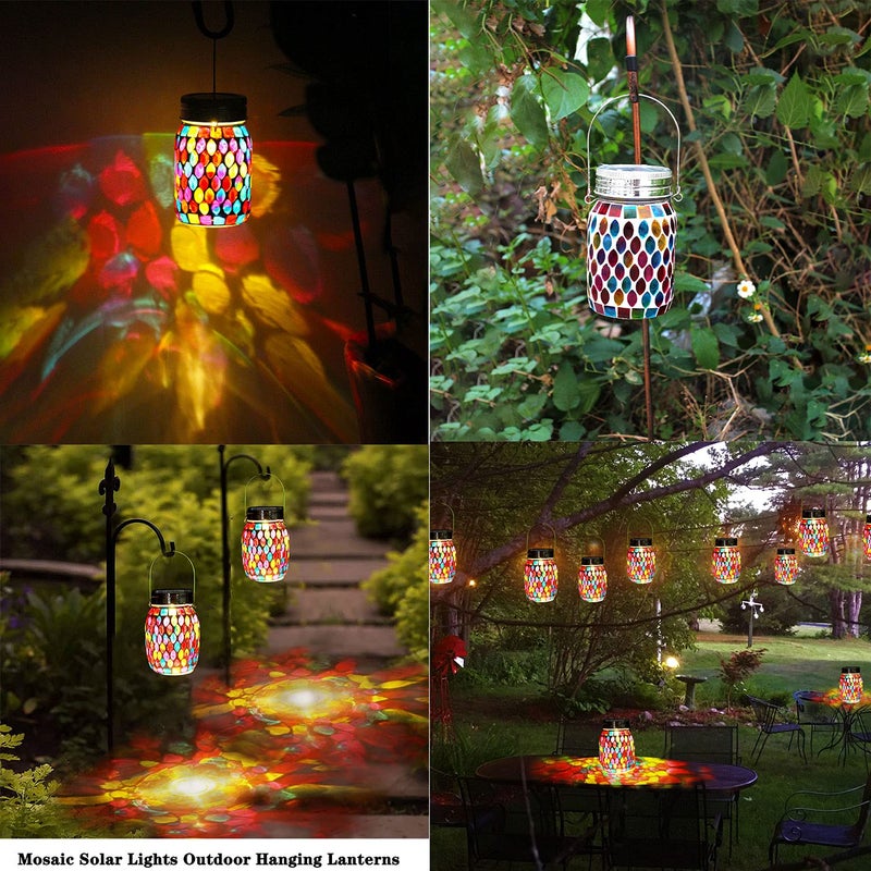 GUANFU Mosaic Lights Outdoor Hanging Lanterns, Rechargeable Mosaic Solar Lanternsï¼Œ Outdoor Waterproof Solar Night Lights Table Lamps for Decorations - Image 4