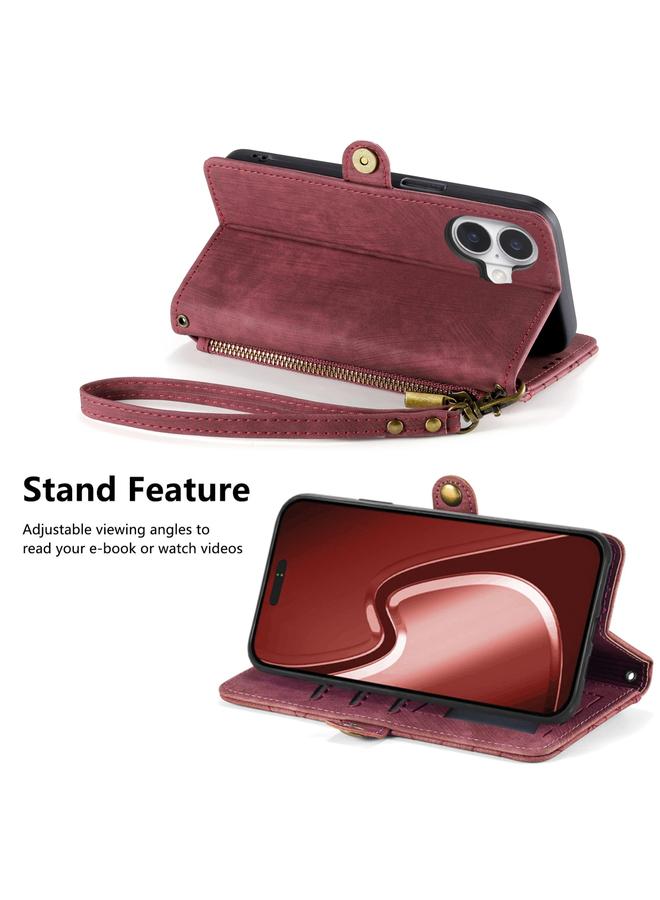 اس-توب جراب هاتف iPhone 16 بتصميم هندسي وسحاب ومشبك جانبي من الجلد - Image 4