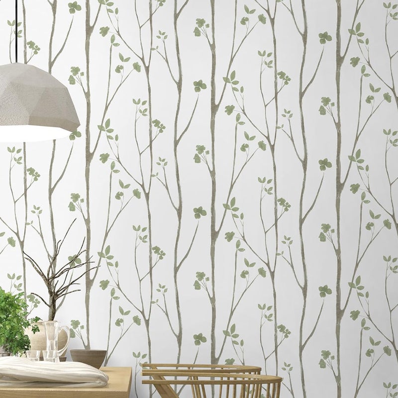 Timeet Peel and Stick Wallpaper Green Leaf Wall Paper Boho Floral Contact Paper Self Adhesive Removable Eco-Friendly Decoral for Bedroom Bathroom Vinyl Film 16.14"x78.7" - Image 3