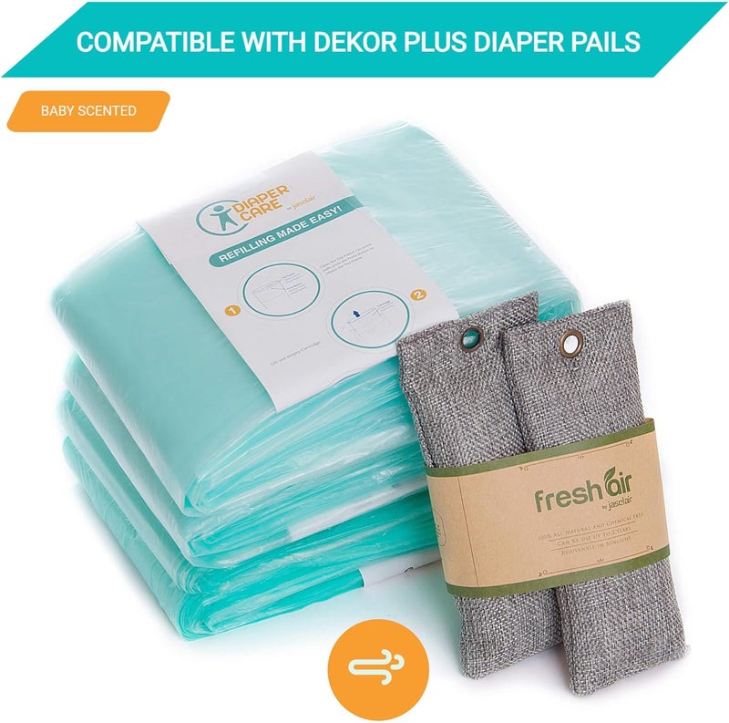 Jasclair Refill Bags Compatible with Dekor Plus Diaper Pail (4 Pack) | Odor-Locking Multi-Layer Liners | Light Baby Powder Scent | Leak-Resistant & Easy to Use | Not for Dekor Classic - Image 2