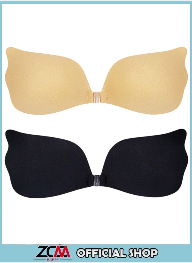 ZCM-HAPPY - 2-Piece Women Push Up Backless Strapless Adhesive Nipple Cover Silicone Front Closure - Invisible Front Closure Bra - Image 1