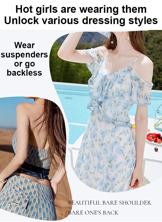 ZCM-HAPPY - 2-Piece Women Push Up Backless Strapless Adhesive Nipple Cover Silicone Front Closure - Invisible Front Closure Bra - Image 1
