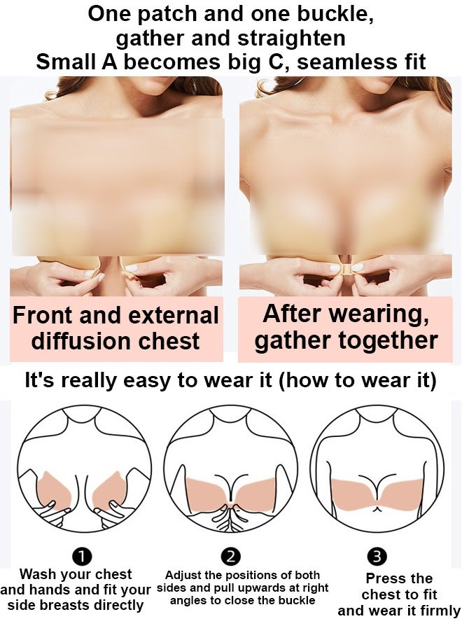 ZCM-HAPPY - 2-Piece Women Push Up Backless Strapless Adhesive Nipple Cover Silicone Front Closure - Invisible Front Closure Bra - Image 1
