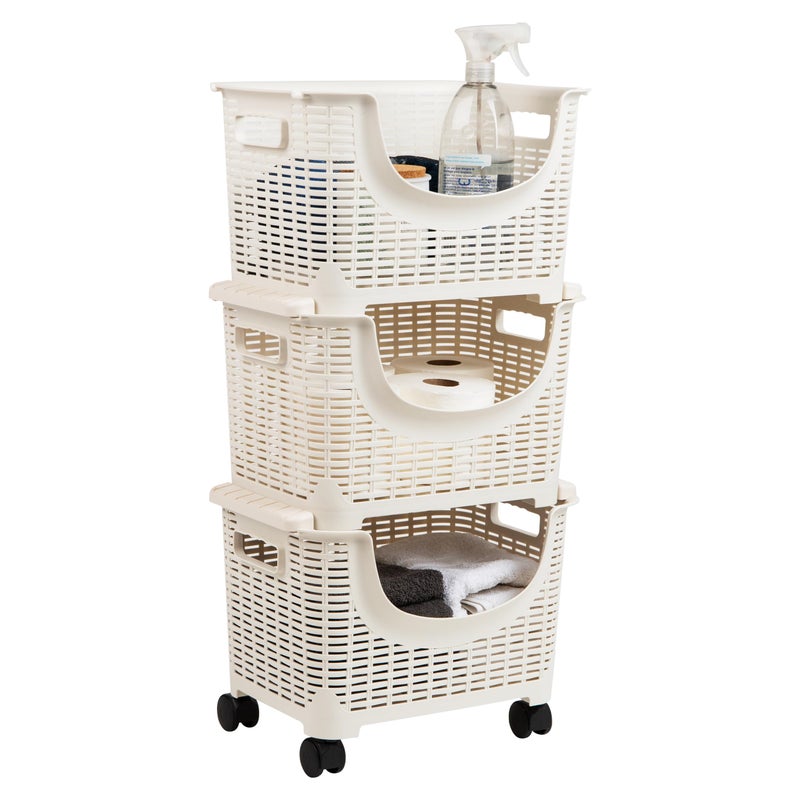 Mind Reader Plastic Storage Cart, Kitchen Storage, Rolling, Toy Storage, Laundry, Kitchen, 14.75"L x 11"W x 28.25"H, Ivory - Image 1