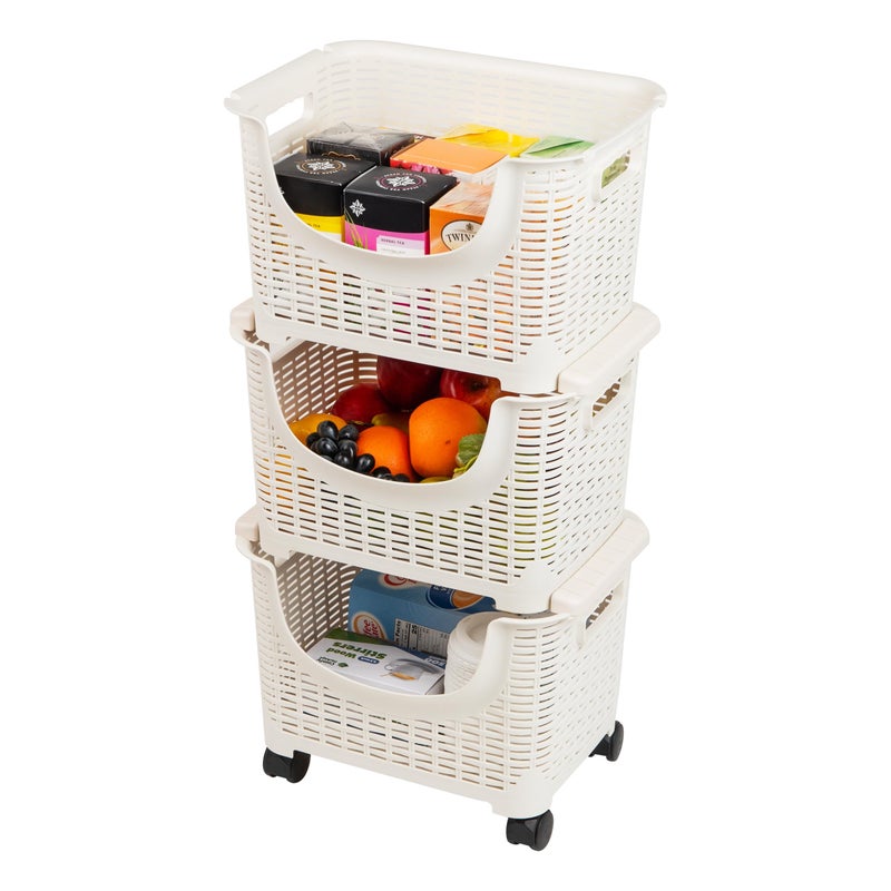 Mind Reader Plastic Storage Cart, Kitchen Storage, Rolling, Toy Storage, Laundry, Kitchen, 14.75"L x 11"W x 28.25"H, Ivory - Image 5