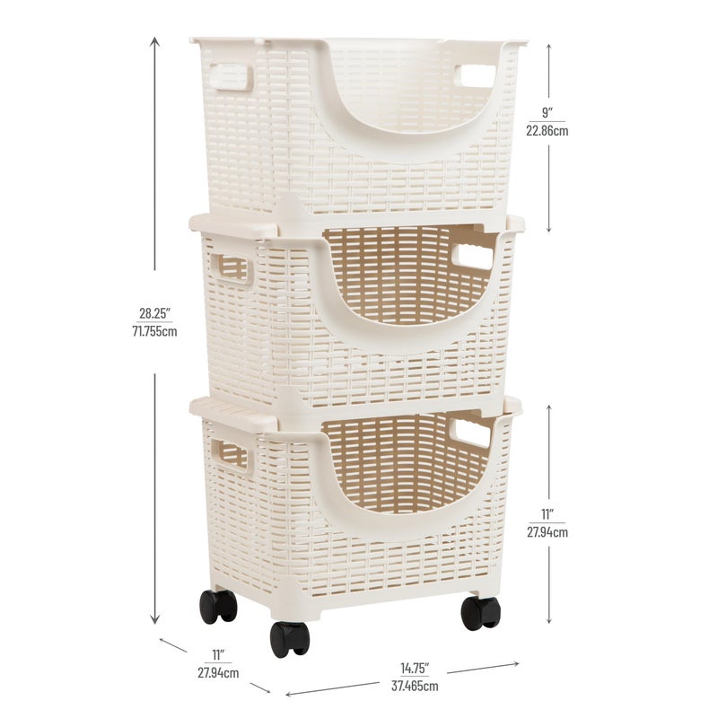 Mind Reader Plastic Storage Cart, Kitchen Storage, Rolling, Toy Storage, Laundry, Kitchen, 14.75"L x 11"W x 28.25"H, Ivory - Image 3
