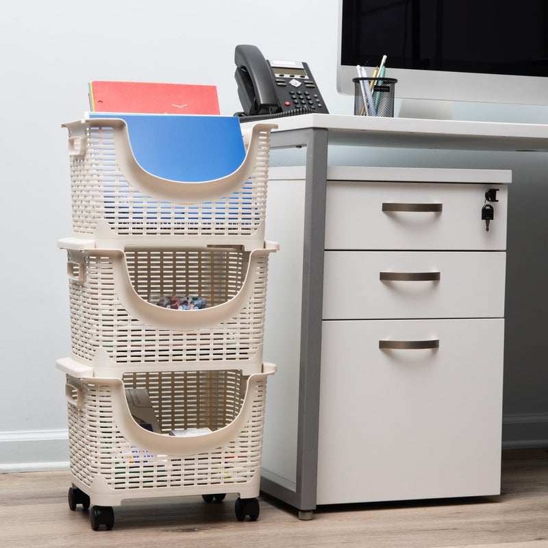 Mind Reader Plastic Storage Cart, Kitchen Storage, Rolling, Toy Storage, Laundry, Kitchen, 14.75"L x 11"W x 28.25"H, Ivory - Image 2