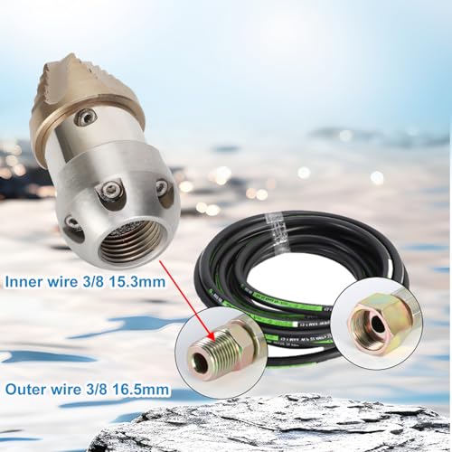 Anrain 3/8 Sewer Jetter Nozzle for 40 L/min Pressure Washer, 360 Degree 3/8 NPT Sewer Jetter Rotating Nozzle, Stainless Steel, for Vehicle Cleaning, Industrial Equipment Cleaning, 2-Year US Warranty - Image 4