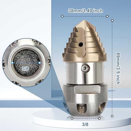 Anrain 3/8 Sewer Jetter Nozzle for 40 L/min Pressure Washer, 360 Degree 3/8 NPT Sewer Jetter Rotating Nozzle, Stainless Steel, for Vehicle Cleaning, Industrial Equipment Cleaning, 2-Year US Warranty - Image 2