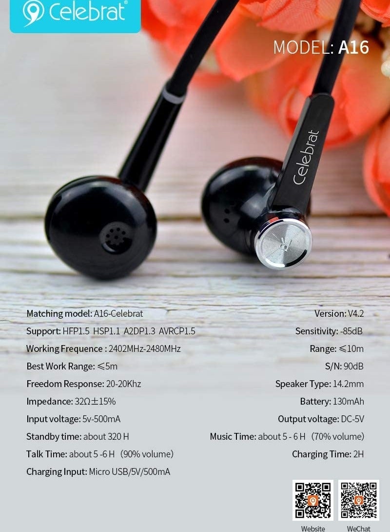 Celebrat A16 Bluetooth Magnetic Earphones - 360° Surround Sound, Neck Hanging Design, Long Battery Life - Image 4