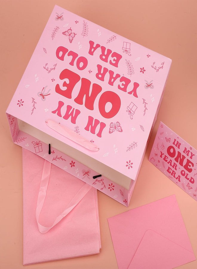 Fukaisu 1st Birthday Gift Bag for Baby Girl, Pink In My One Year Old Era Gift Bag with Pear Wrap Paper Envelope & Greeting Card for Baby Shower First Birthday Party Supplies - Image 4