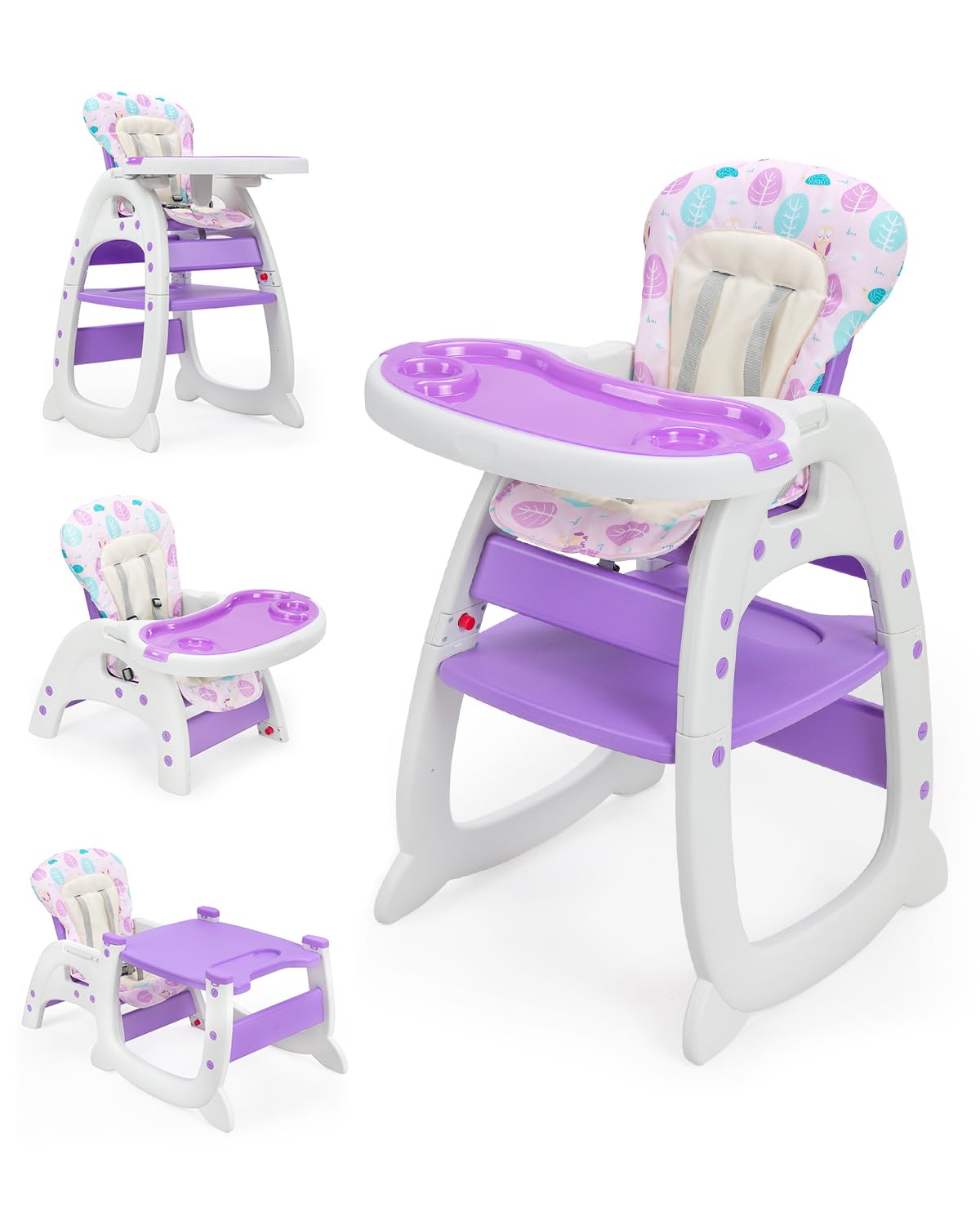 SANDINRAYLI Baby High Chair Highchairs for Babies and Toddlers Convertible Baby Feeding Chair Adjustable Eating Chair for Baby Boy Girl High Chairs for Babies 6 Months to 6 Years Purple