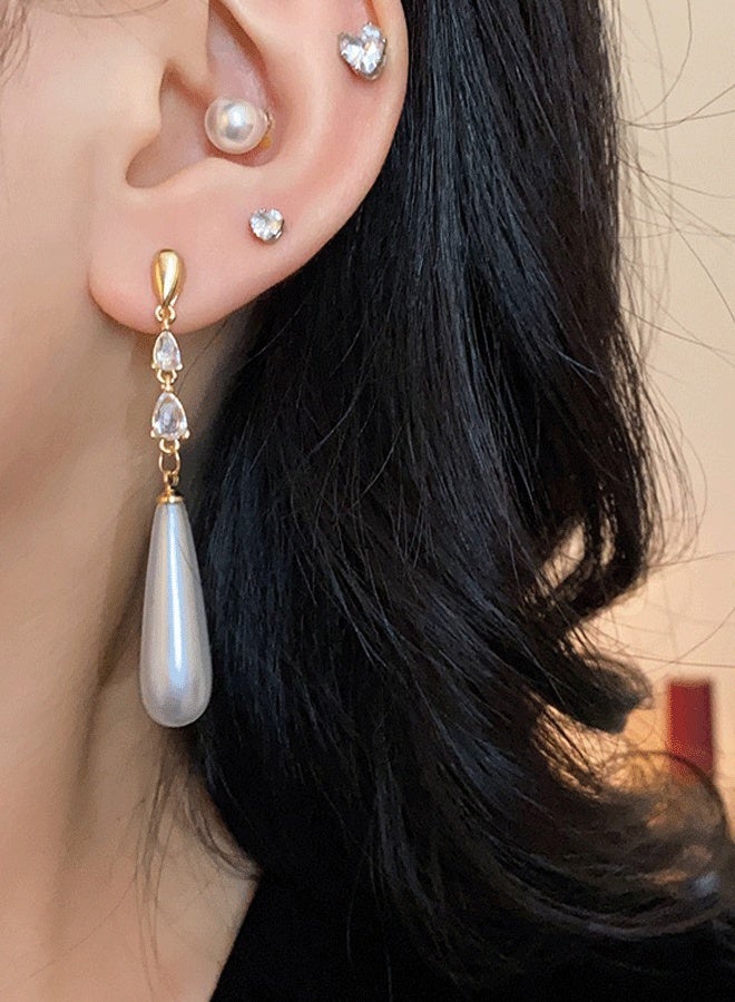 Gold Plated Water Drop Pearl Dangle Earrings for Women - Zircon Inlaid Elegant Long Ladies Drop Earrings - Image 3