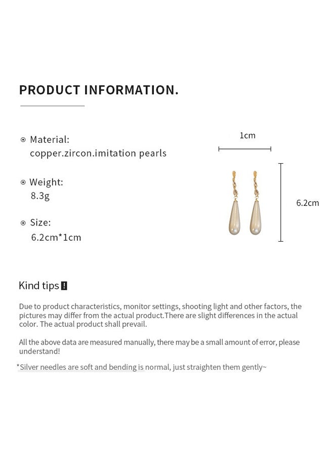 Gold Plated Water Drop Pearl Dangle Earrings for Women - Zircon Inlaid Elegant Long Ladies Drop Earrings - Image 4