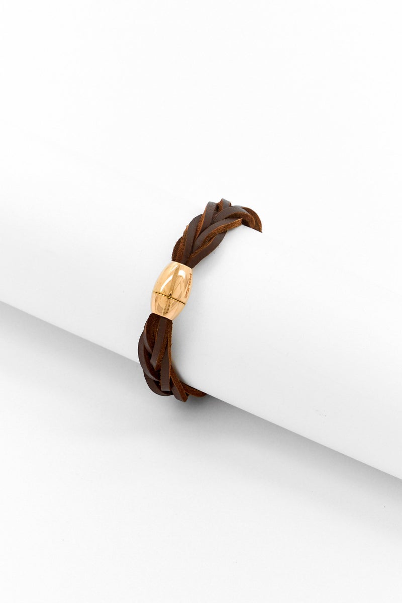 POLICE Men Twisted Leather Bracelet, Tan  - Image 2