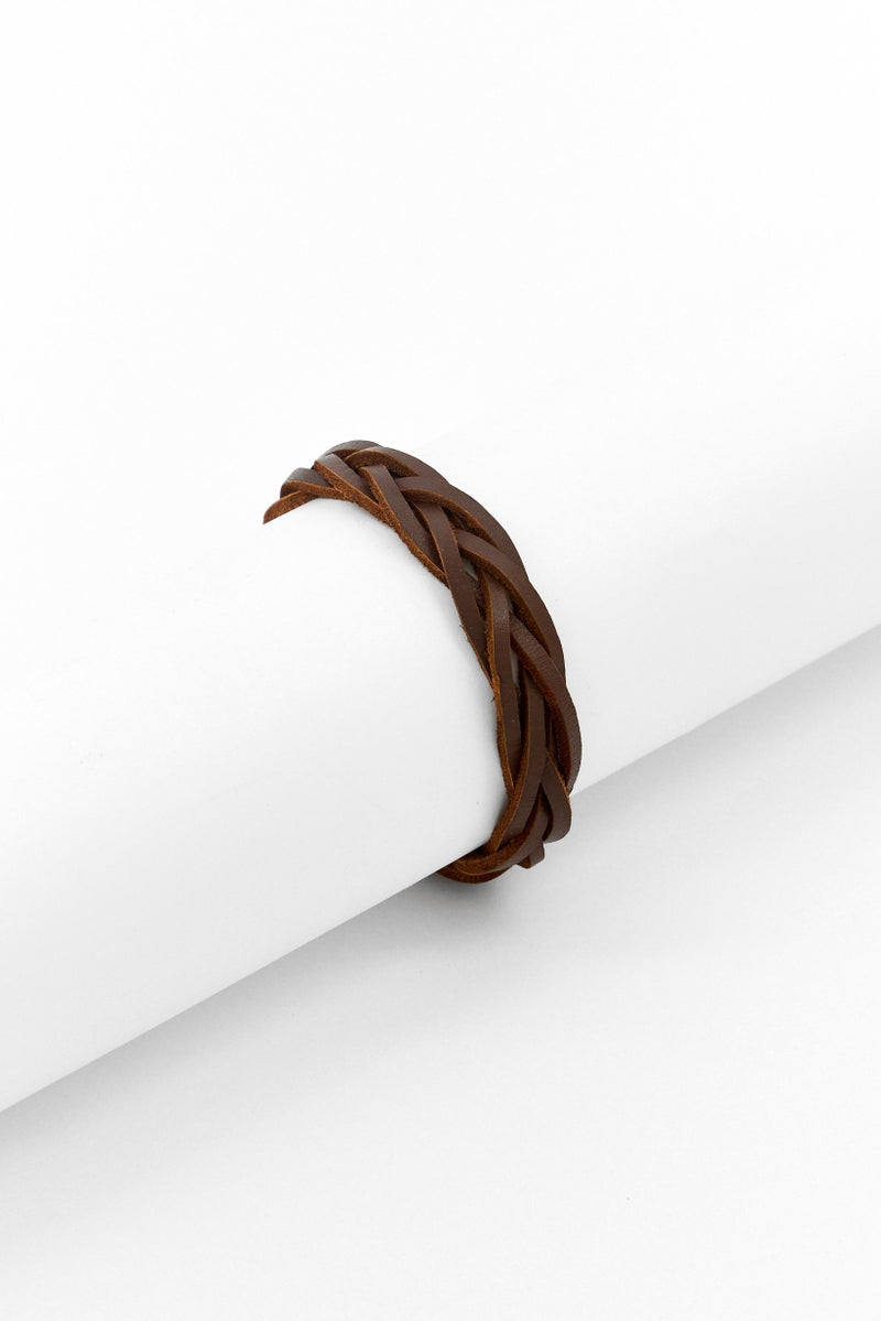 POLICE Men Twisted Leather Bracelet, Tan  - Image 1