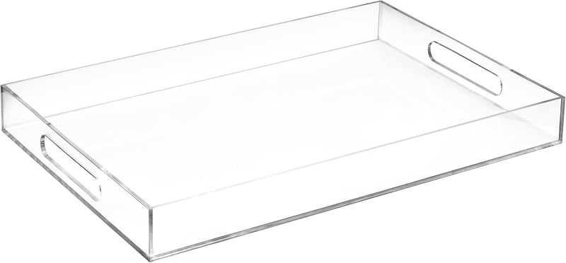 Home Redefined Modern Elegant 16x12 Rectangle Acrylic Lucite Plastic Decorative Tray Clear Serving Tray with Clear Handles Food Fruit Display Makeup Perfume Storage for All Occasions by Home Redefined - Image 1