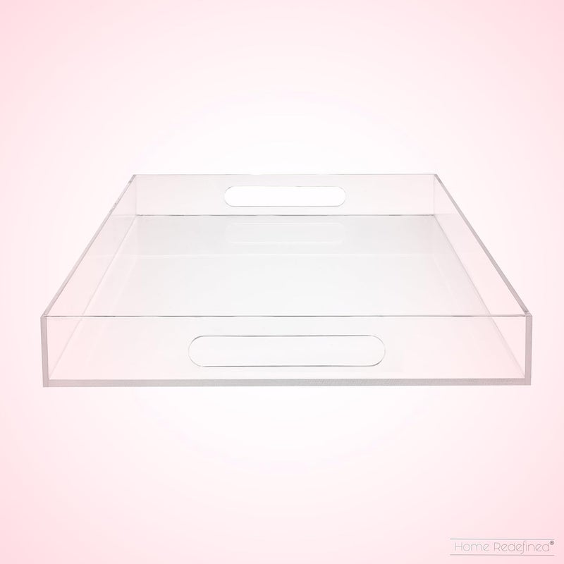 Home Redefined Modern Elegant 16x12 Rectangle Acrylic Lucite Plastic Decorative Tray Clear Serving Tray with Clear Handles Food Fruit Display Makeup Perfume Storage for All Occasions by Home Redefined - Image 4