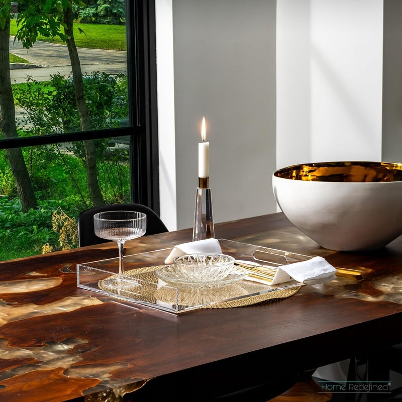 Home Redefined Modern Elegant 16x12 Rectangle Acrylic Lucite Plastic Decorative Tray Clear Serving Tray with Clear Handles Food Fruit Display Makeup Perfume Storage for All Occasions by Home Redefined - Image 2