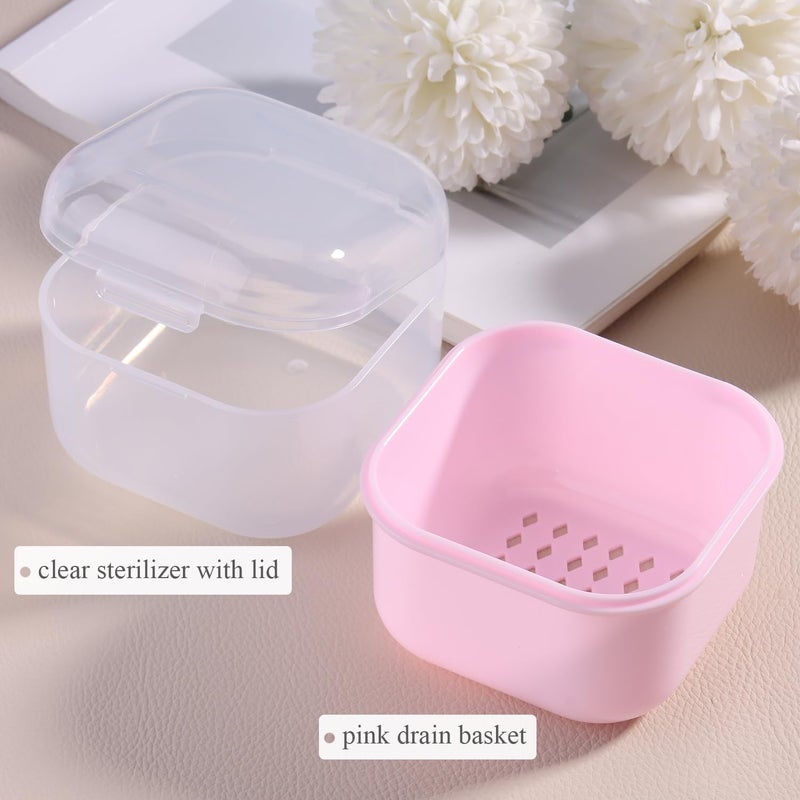 Fspronail 1Pcs Nail Tool Sterilizer, Nail Drill Bits Cleaning Box Disinfection Container For Nail Art Accessories Manicure Sterilization Tray Salon Supplies Sterilizer Cup With Drain Basket (pink) - Image 3