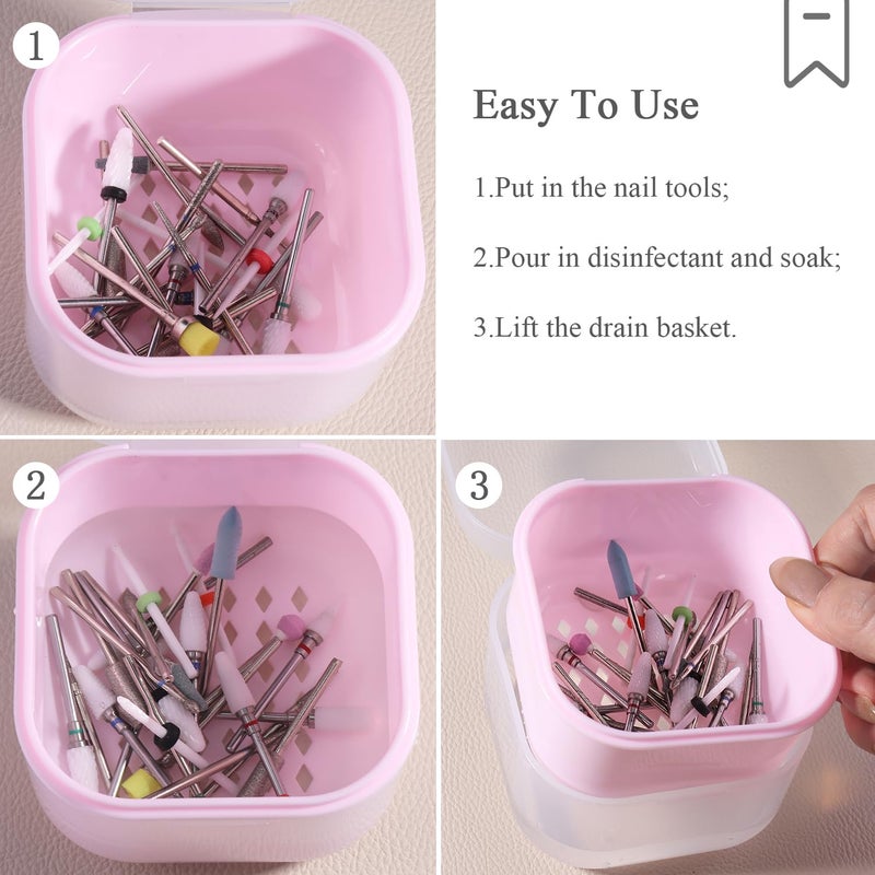 Fspronail 1Pcs Nail Tool Sterilizer, Nail Drill Bits Cleaning Box Disinfection Container For Nail Art Accessories Manicure Sterilization Tray Salon Supplies Sterilizer Cup With Drain Basket (pink) - Image 4