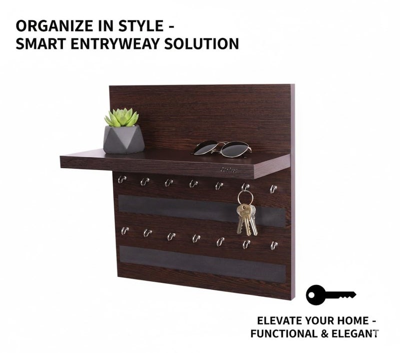 Captiver Engineered Wood Wall Mounted Key Holders with Decor Shelf (14 Hooks Wenge) / Home Stylish Hanging Stand Crafts Keychain Self Wooden Box Board Fancy Keyholder - Image 2