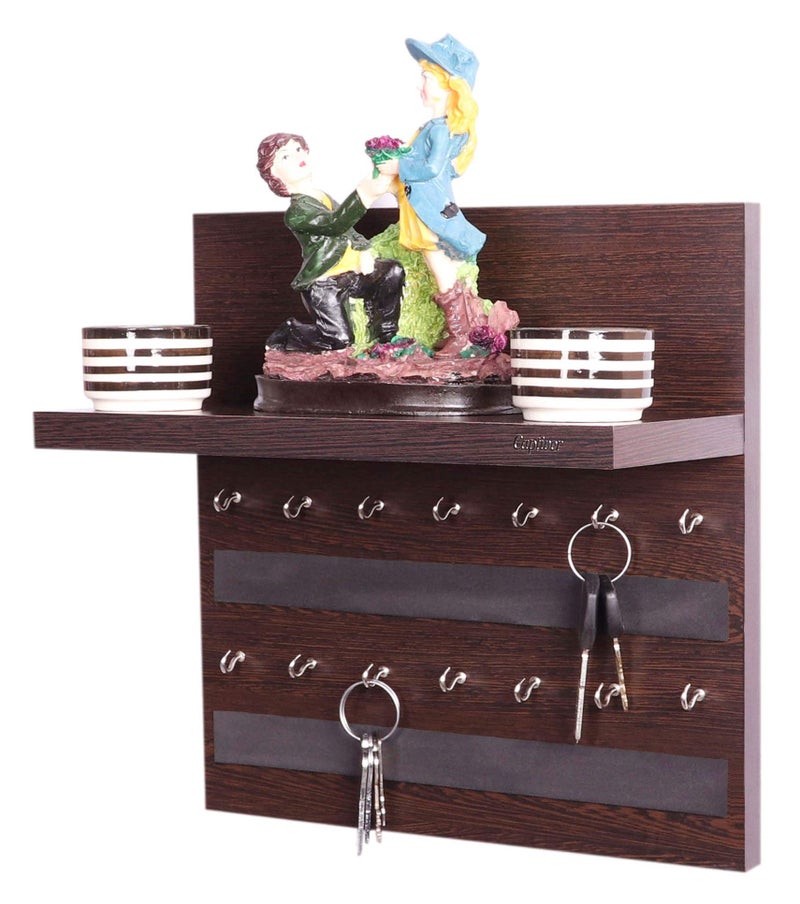 Captiver Engineered Wood Wall Mounted Key Holders with Decor Shelf (14 Hooks Wenge) / Home Stylish Hanging Stand Crafts Keychain Self Wooden Box Board Fancy Keyholder - Image 3
