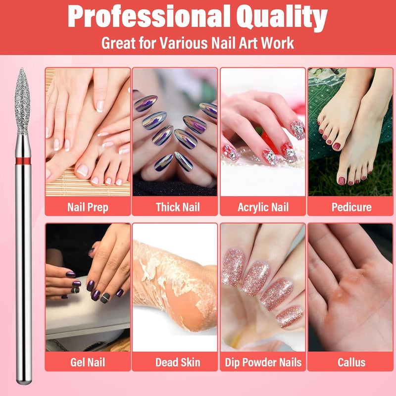 Sibba 10PCS Cuticle Nail Drill Bits Flame Shape Heads Cuticle Remover Bits 3/32 Professional Manicure Nail File Diamond Drill Bit Cleaner Efile Bit for Dead Skin Gel Acrylic Nails Prep Techs Salon - Image 5