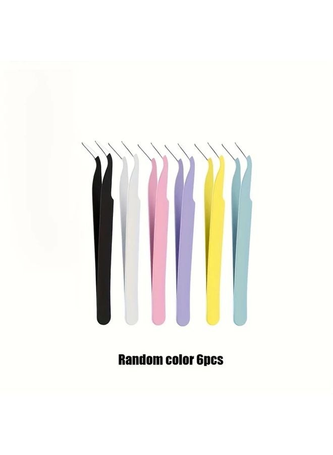 6pcs Mixed Color Stainless Steel Elbow Tweezers Jewelry Making Tools Kit - Image 2