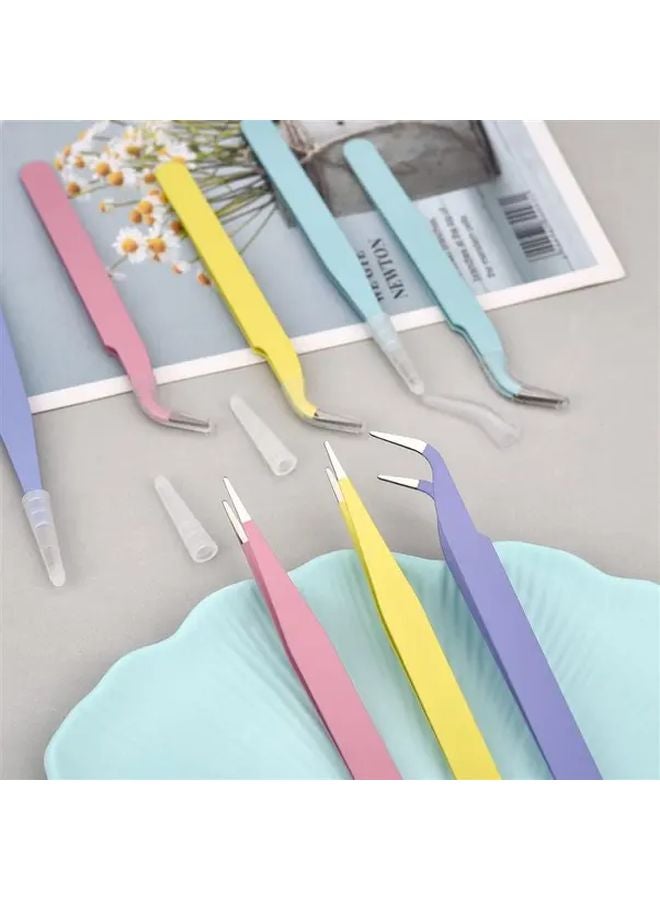 6pcs Mixed Color Stainless Steel Elbow Tweezers Jewelry Making Tools Kit - Image 5