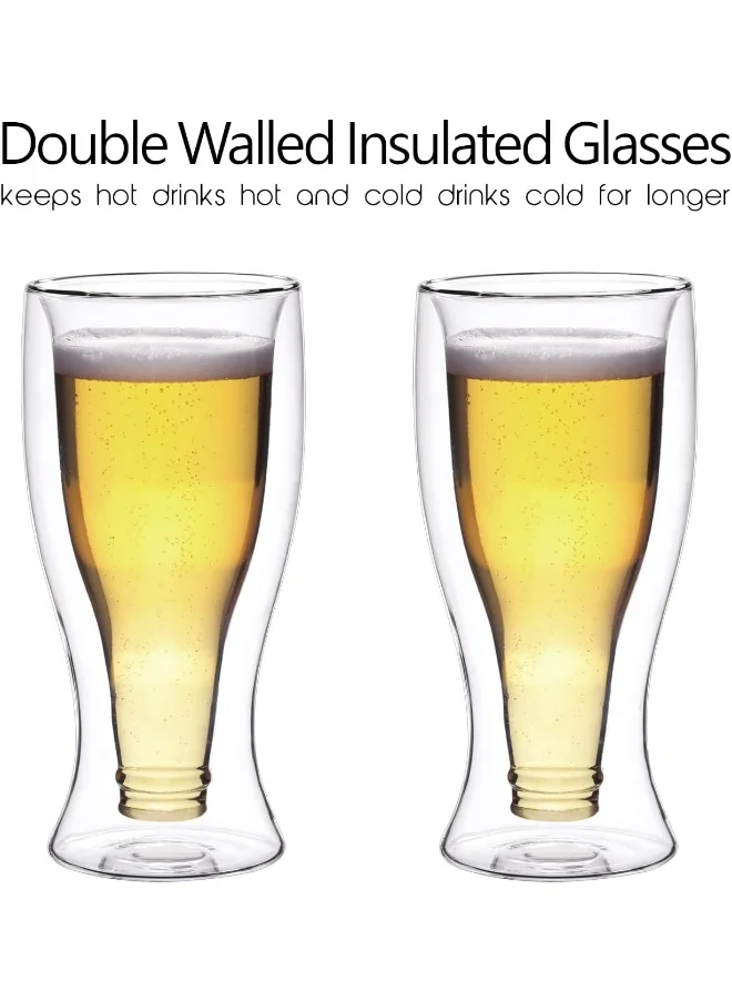 كويزين أرت Cuisine Art 370Ml Double Wall Glass Cup 2Pcs Set Borosilicate For Coffee, Tea, Whiskey, Cocktails & All Beverages