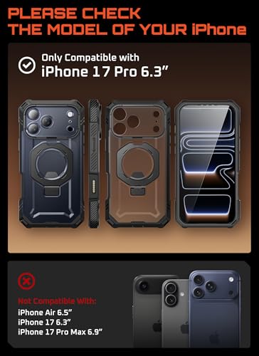 SUPCASE for iPhone 17 Pro Case with Tempered Glass Screen Protector UBGrip Pro Camera Control Cover Compatible with MagSafe Builtin Kickstand FullBody Heavy Duty Magnetic Phone Case Black - Image 3