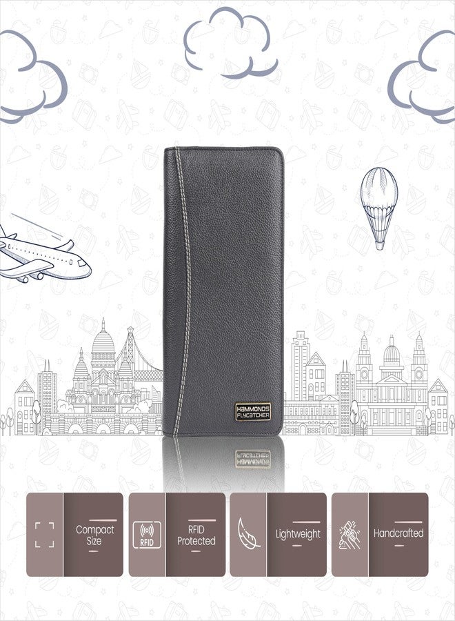 HAMMONDS FLYCATCHER Genuine Leather Passport Cover for Men, Passport Cover for Women, RFID Passport Holder for Men, Travel Accessories, Passport Bag, 7 ATM Card Slots - Grey - Image 2