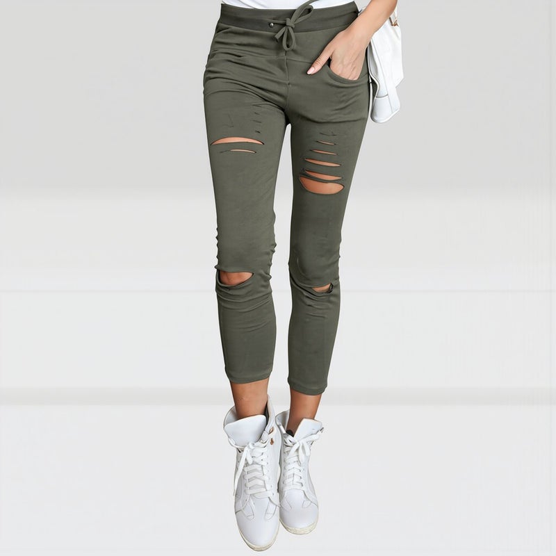 Womens Ripped Capri Pants Army Green Multi Scenarios Daily Outdoor Holiday S - Image 3