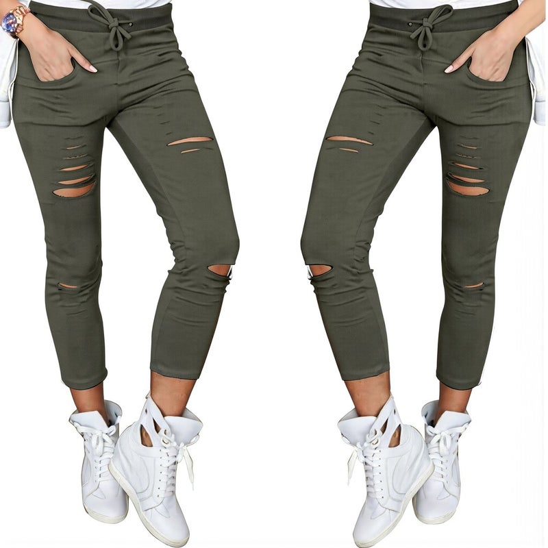 Womens Ripped Capri Pants Army Green Multi Scenarios Daily Outdoor Holiday S - Image 5