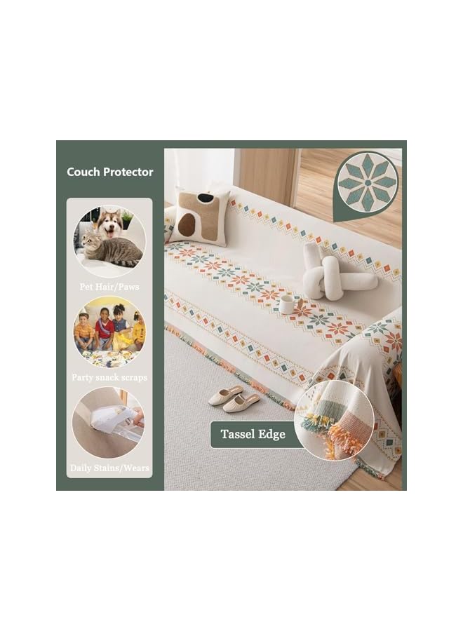 The Bros 1 Pcs Chenille Jacquard Couch Cover Cream White Sofa Covers Pet Couch Protector for 3 Cushion Couch Sofa Reversible Boho Sofa Slipcover Dogs Sectional Couch Covers for L Shape Couch, 71"x134" - Image 4