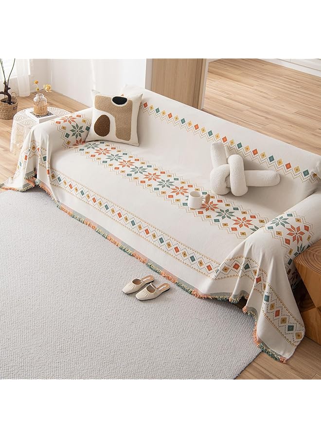 The Bros 1 Pcs Chenille Jacquard Couch Cover Cream White Sofa Covers Pet Couch Protector for 3 Cushion Couch Sofa Reversible Boho Sofa Slipcover Dogs Sectional Couch Covers for L Shape Couch, 71"x134" - Image 1