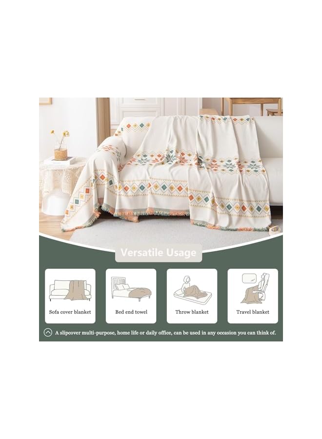 The Bros 1 Pcs Chenille Jacquard Couch Cover Cream White Sofa Covers Pet Couch Protector for 3 Cushion Couch Sofa Reversible Boho Sofa Slipcover Dogs Sectional Couch Covers for L Shape Couch, 71"x134" - Image 3