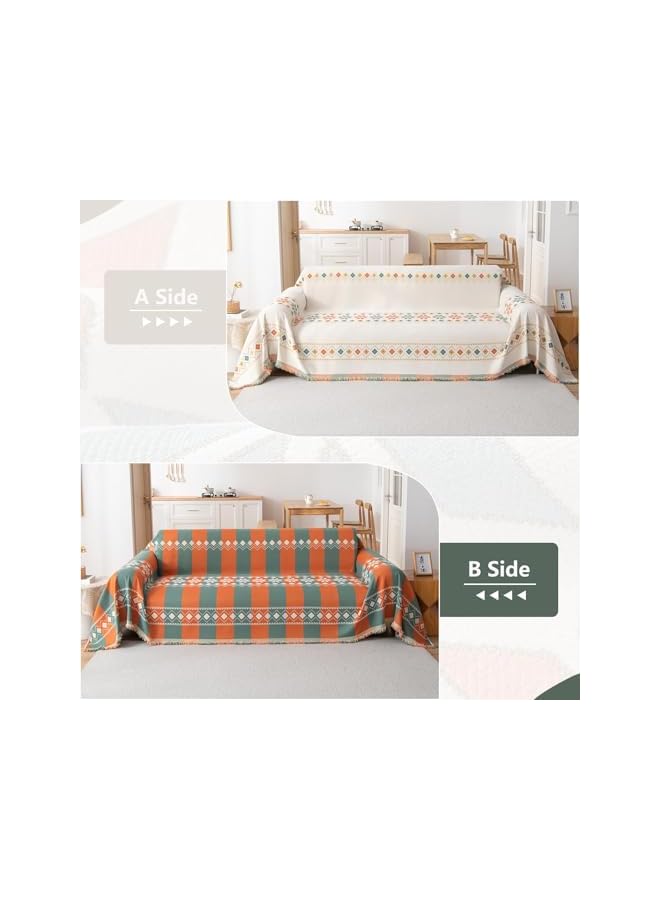 The Bros 1 Pcs Chenille Jacquard Couch Cover Cream White Sofa Covers Pet Couch Protector for 3 Cushion Couch Sofa Reversible Boho Sofa Slipcover Dogs Sectional Couch Covers for L Shape Couch, 71"x134" - Image 2