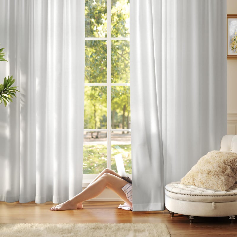 Anmao Non-See-Through Light Grey Privacy Sheer Curtains for Living Room 108 Inch Length 2 Panels Set  Semi Sheer Curtains Light Filtering Window Curtains Drapes for Bedroom  52 Inch Wide Each Panel - Image 5