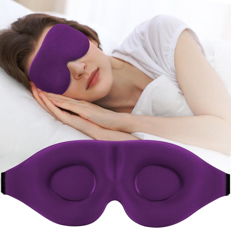ZGGCD Sleep Mask for Side Sleeper, Light Blocking Sleeping Eye Mask for Women Men, 3D Contoured Cup Night Blindfold, Luxury Eye Cover Eye Shade with Adjustable Strap for Travel, Nap, Purple