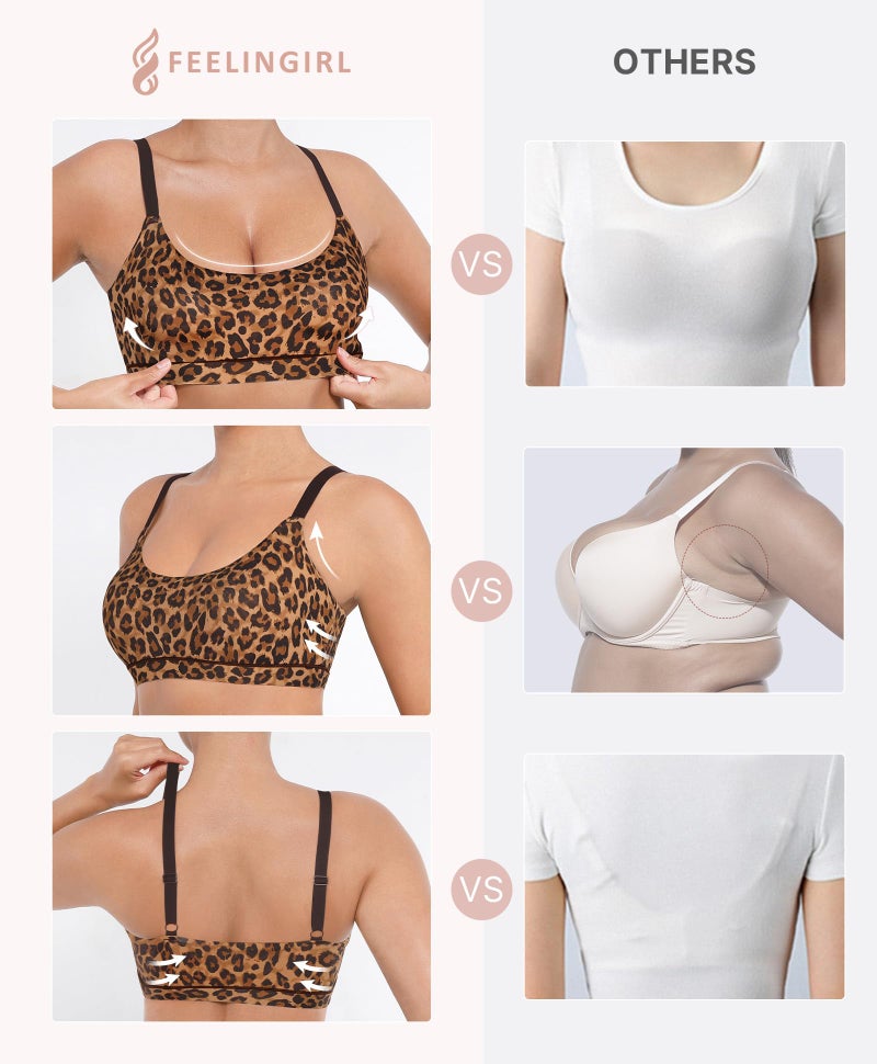 FeelinGirl Bras for Women Wireless Seamless Bralettes, No Wire Unlined Comfort Buttery Soft Bras for Sleep Everyday, Leopard Brown, L - Image 3