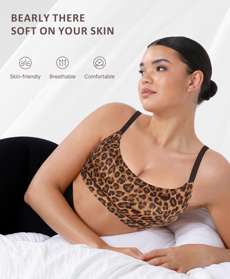 FeelinGirl Bras for Women Wireless Seamless Bralettes, No Wire Unlined Comfort Buttery Soft Bras for Sleep Everyday, Leopard Brown, L - Image 4